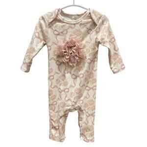 Baby Essentials Infant Bow Floral Print 1 piece Romper Long Sleeves Pants 9 mths